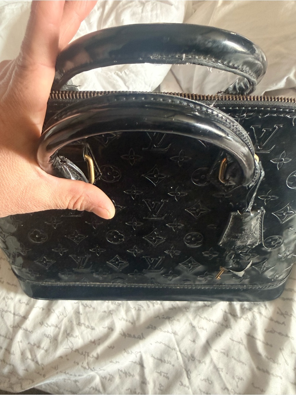 Louis Vuitton Black Vernis Alma Satchel with Gold Hardware READ PLEASE NO RETURN - Picture 10 of 14